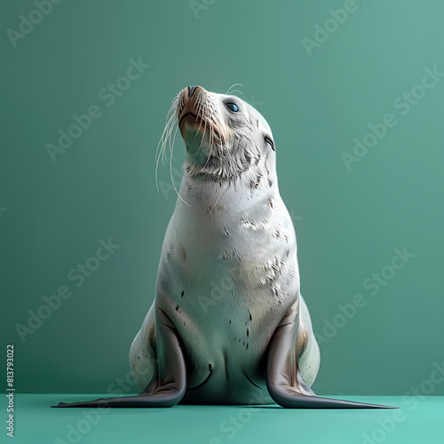 Full body of sea lion on solid green screen background, fashion photography, evenly lighting photo