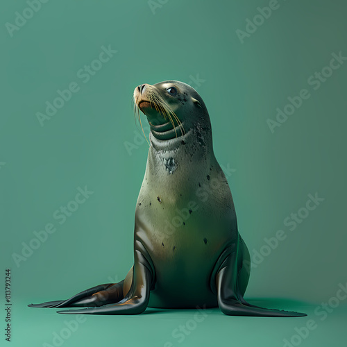 Full body of sea lion on solid green screen background, fashion photography, evenly lighting photo