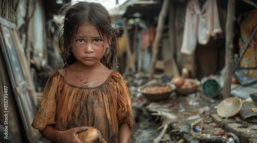 Craft an image that portrays the global challenges of poverty