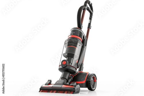 A powerful upright vacuum cleaner with a self-adjusting cleaner head and a tangle-free brush roll isolated on a solid white background.