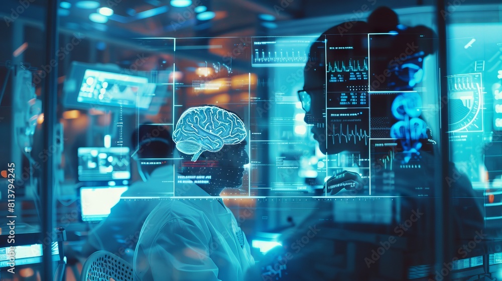 Abstract Futuristic Digital Background With Holographic Medical Data Abstract futuristic digital background with holographic medical data
