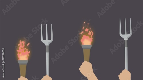 pitchforks and torches protest. Witch hunt and persecution photo
