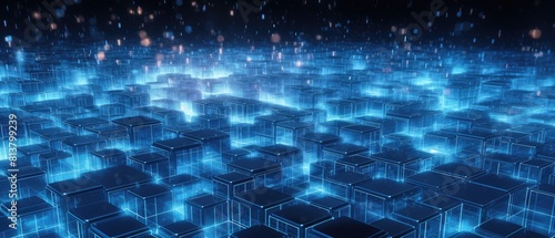 Glowing Blue Abstract Background with Stars and Energy Effects