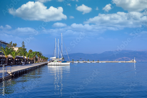 Sailboats and yachts in the harbor seascape Nafplio Greece