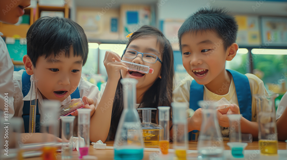 Children at science lessons. Generative AI Children at science lessons. Generative AI