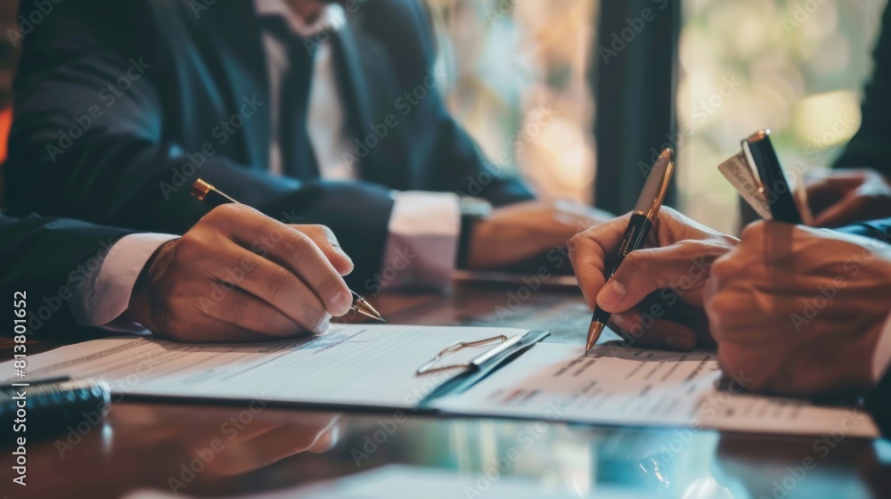 Photograph a corporate governance code of conduct being signed by company executives, emphasizing the importance of ethical leadership (Governance) Photograph a corporate governance code of conduct being signed by company executives, emphasizing the importance of ethical leadership (Governance)