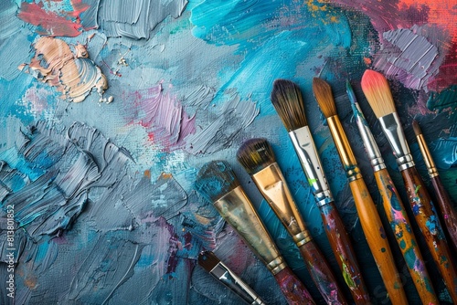 Art supplies such as brushes and tools neatly arranged on a table in an artist's studio, ready for the next creative project.