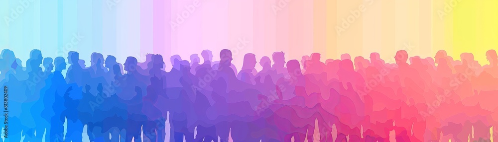 Diverse group of silhouettes against a vivid blue and purple gradient backdrop Diverse group of silhouettes against a vivid blue and purple gradient backdrop