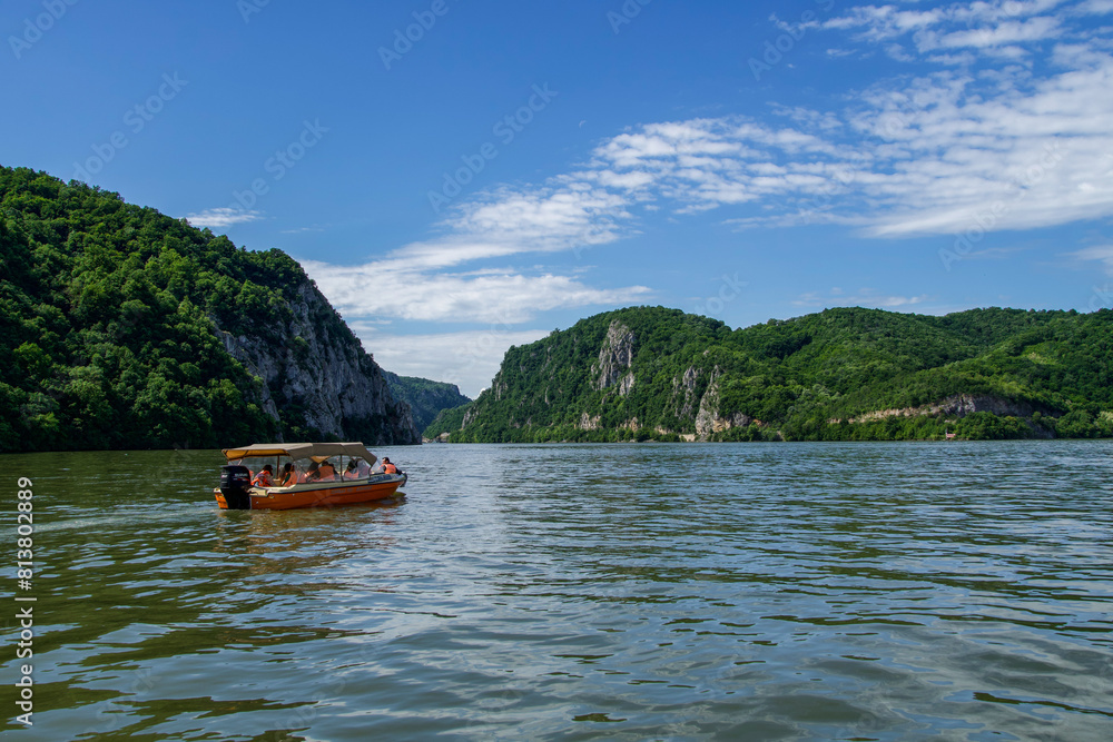 boat on the river, Danube Boilers, Mehedinti, Romania 