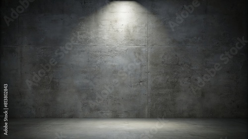 Empty  grunge interior room with textured concrete walls and spotlight lighting creates a dark  industrial backdrop