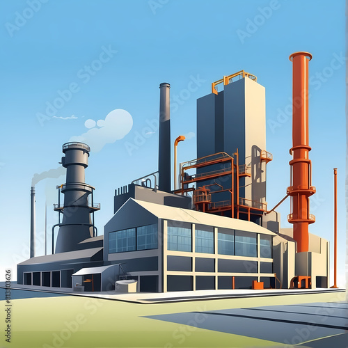Isometric factory stations and plants for energy generation. Different types of factory buildings of heavy industry, generating electricity.  illustration cartoon