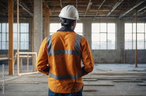 Foreman, engineer or architect with safety helmet holding blueprints for inspection details on construction in construction site