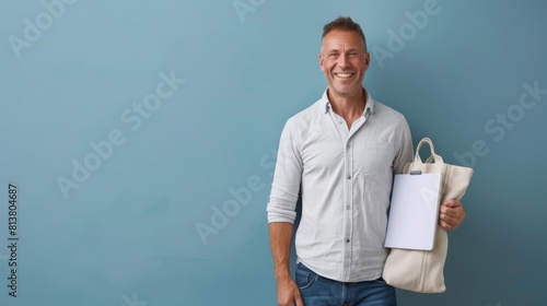 Smiling Man with Cloth Bag photo
