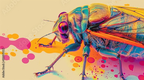 A colorful painting of a large bug with bright colors, AI