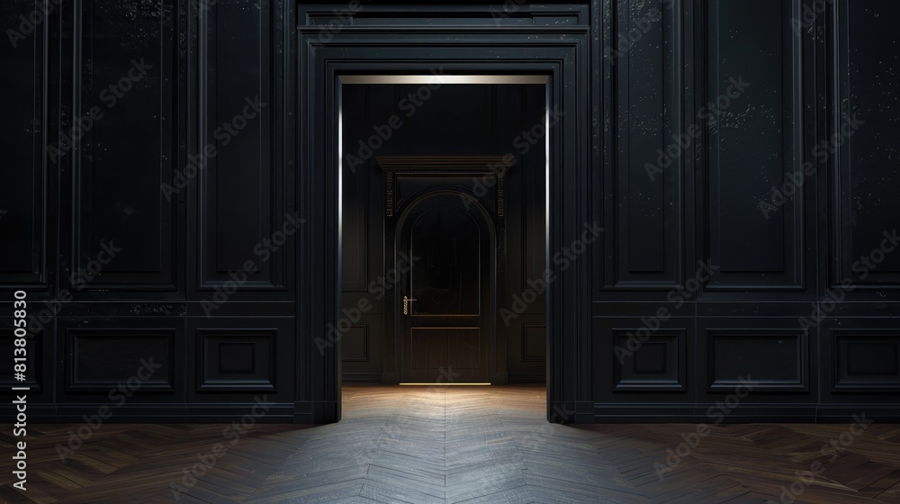 A black backdrop behind an open entrance A black backdrop behind an open entrance