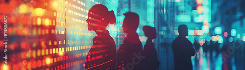 A group of business people interacting with virtual data during a meeting, side view, datadriven decisions, advanced tone, Monochromatic Color Scheme