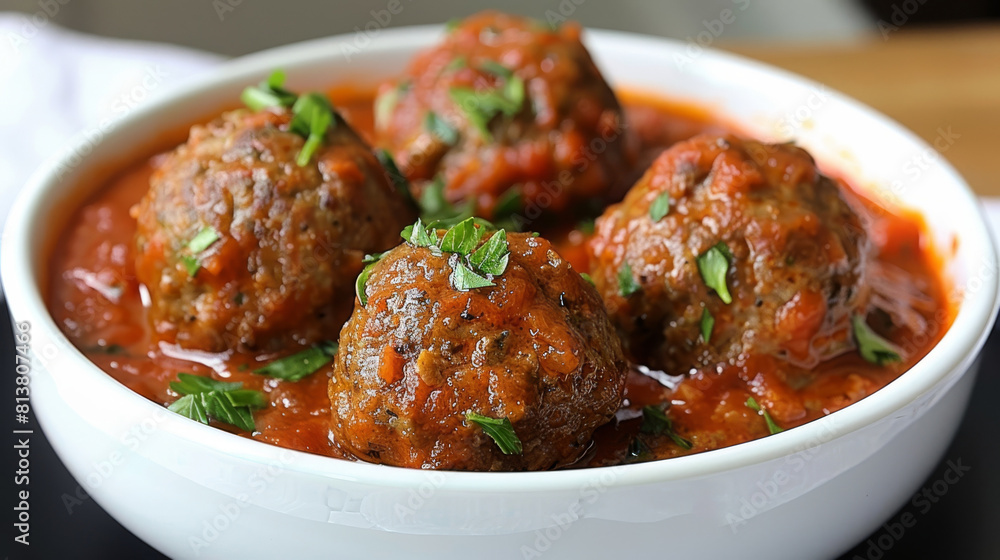 Moroccan-style meatballs with fresh parsley in a fragrant spiced tomato sauce, inspired by north african flavors Moroccan-style meatballs with fresh parsley in a fragrant spiced tomato sauce, inspired by north african flavors