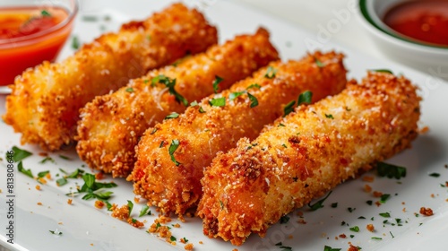 Dishes of American cuisine. Cheese sticks in breadcrumbs. 