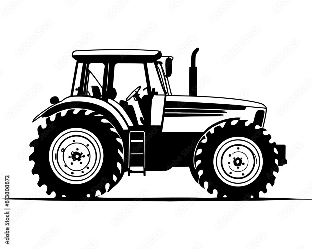 Obraz premium steampunk tractor silhouette, farm machinery illustration vector art