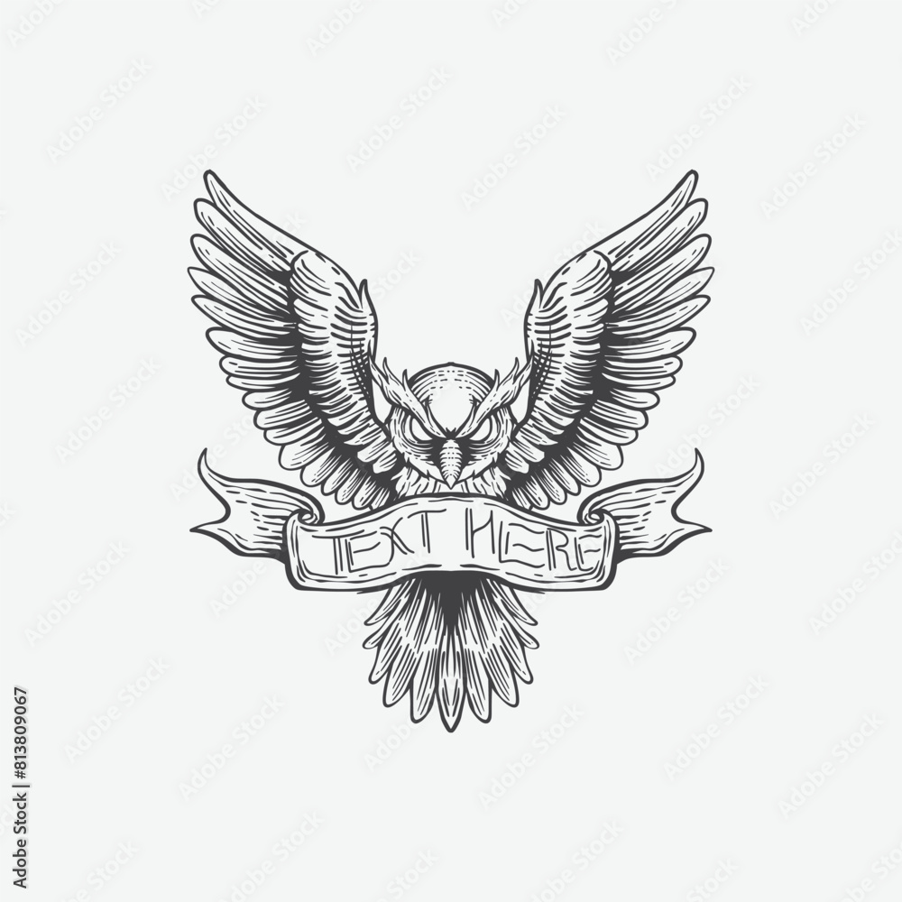 Obraz premium hand engraved vintage owl illustration