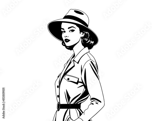 fashion model portrait. beautiful woman silhouette. gorgeous girl face vector illustration. young model clip art. 