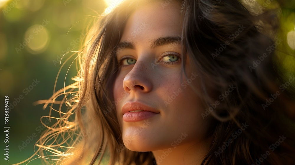 Close-Up Portrait of a Young Woman Enjoying Sunset Light in Nature Close-Up Portrait of a Young Woman Enjoying Sunset Light in Nature