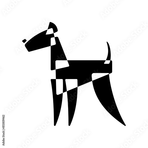 Airedale Terrier. Dog breed silhouette. Icon template. Avantgarde graphic style. Black and white vector Illustration.