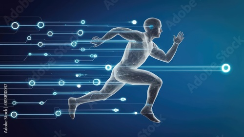 Futuristic silver cyber man run with high velocity © moon