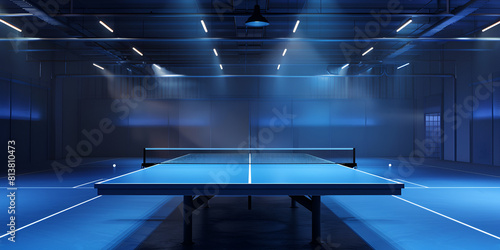 Table tennis venue Table tennis  World Cup table tennis standard table tennis table Illuminated by spotlights  a table tennis scene unfolds against a dark background