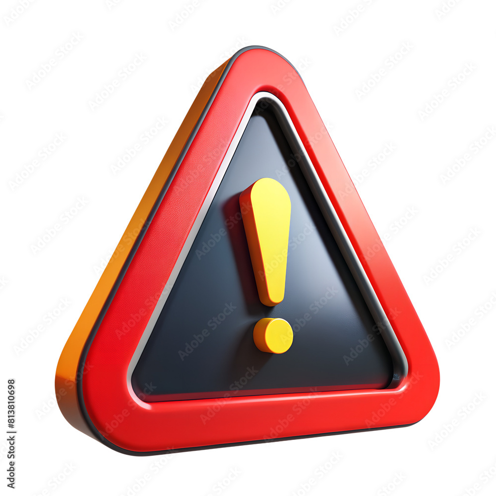 3D Warning Sign, Exclamation Mark on white and Transparent Background 3D Warning Sign, Exclamation Mark on white and Transparent Background