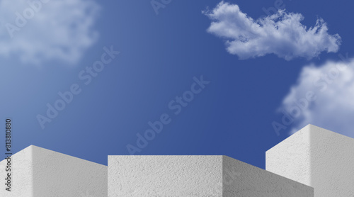 building wall exterior white clouds on blue sky