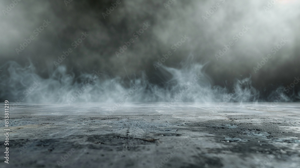 A wide-angle shot of Smokey background with concrete floor A wide-angle shot of Smokey background with concrete floor