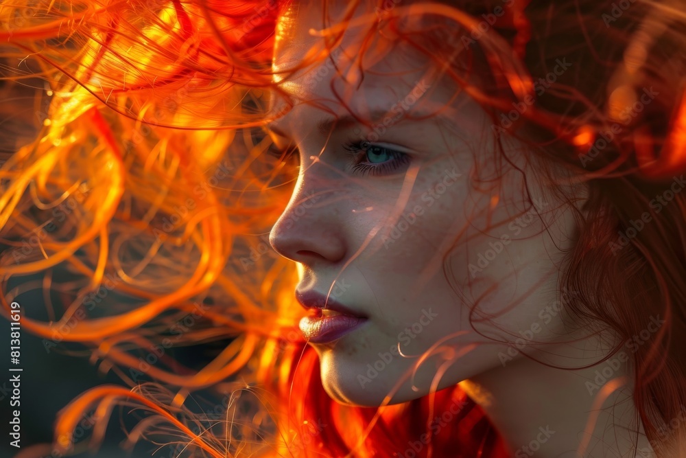 Fototapeta premium Vibrant ginger portrait: a stunning representation of fiery locks and confident expression