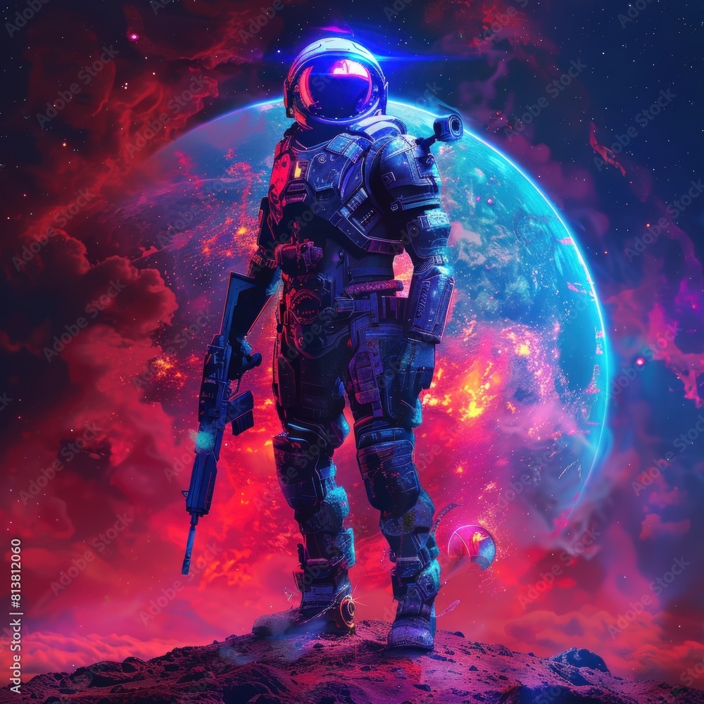 green space soldier with spaceship with a gun green space soldier with spaceship with a gun