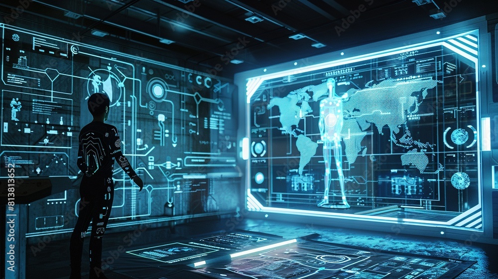 Futuristic AI-driven market research lab, holographic data projections, cutting-edge investment tech Futuristic AI-driven market research lab, holographic data projections, cutting-edge investment tech
