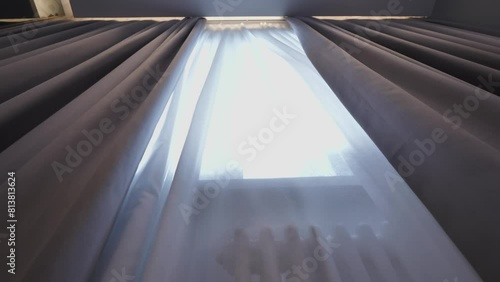 curtains on an electric drive or electric cornice opened photo