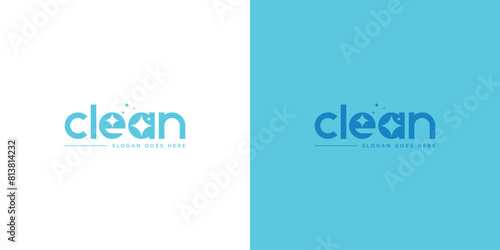 Simple Wordmark Clean Logo Design. Letter or Text Clean with Sparkle Star Graphic. Washing, Glare, Laundry, Logo for Cleaning Company Business or Other.