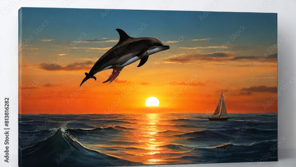 Beautiful dolphin jumping from shining water . Dolphins jumping . landscape at sunset .
Beautiful dolphin jumping from shining water . Dolphins jumping . landscape at sunset .