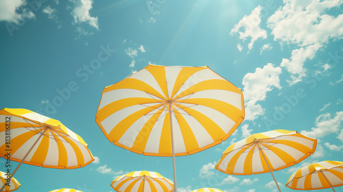 Yellow beach umbrellas on a sunny day.