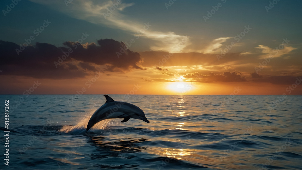 Beautiful dolphin jumping from shining water . Dolphins jumping . landscape at sunset .
Beautiful dolphin jumping from shining water . Dolphins jumping . landscape at sunset .