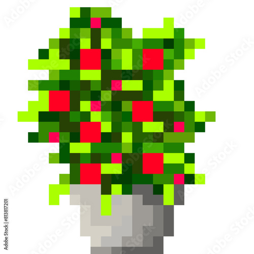 Plant pixel art - roses in pot 8 bit pixel art
