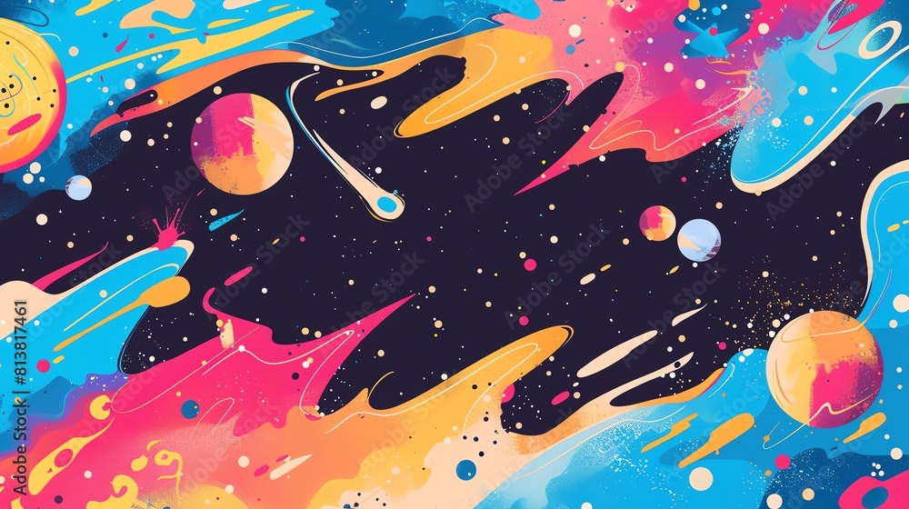 Galaxy collision flat design side view, dynamic theme, cartoon drawing, colored pastel Galaxy collision flat design side view, dynamic theme, cartoon drawing, colored pastel