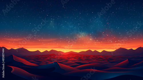 Silent Expansive View  Vast Desert Under Starry Sky   Awe Inspiring Flat Design Backdrop Concept