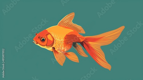 Goldfish flat design front view  aquatic theme  cartoon drawing  Triadic color scheme