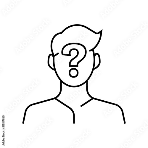 Unknown person icon. Face with a question mark. Linear style. Vector icon