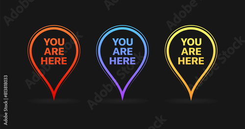 Are you here point icons. Location point set. Flat style. Vector icons