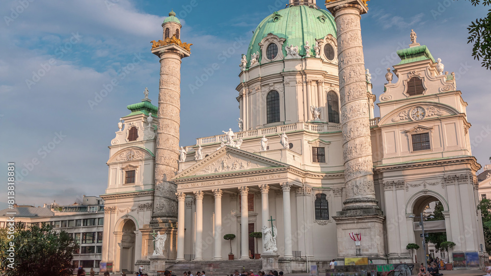 Fototapeta premium Karlskirche on the Karlsplatz square timelapse in Vienna, Austria.