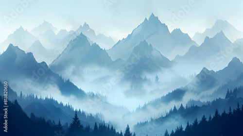 Misty Mountain Pass A Flat Design Backdrop Illustrating the Adventurous and Mysterious Paths Nature Offers