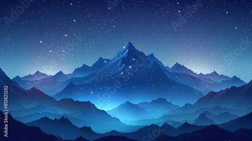 Mountain Ridge Under Stars: A stunning flat design backdrop where stars twinkle above a rugged mountain ridge, outlining the contours with a natural starry border. Flat illustratio photo
