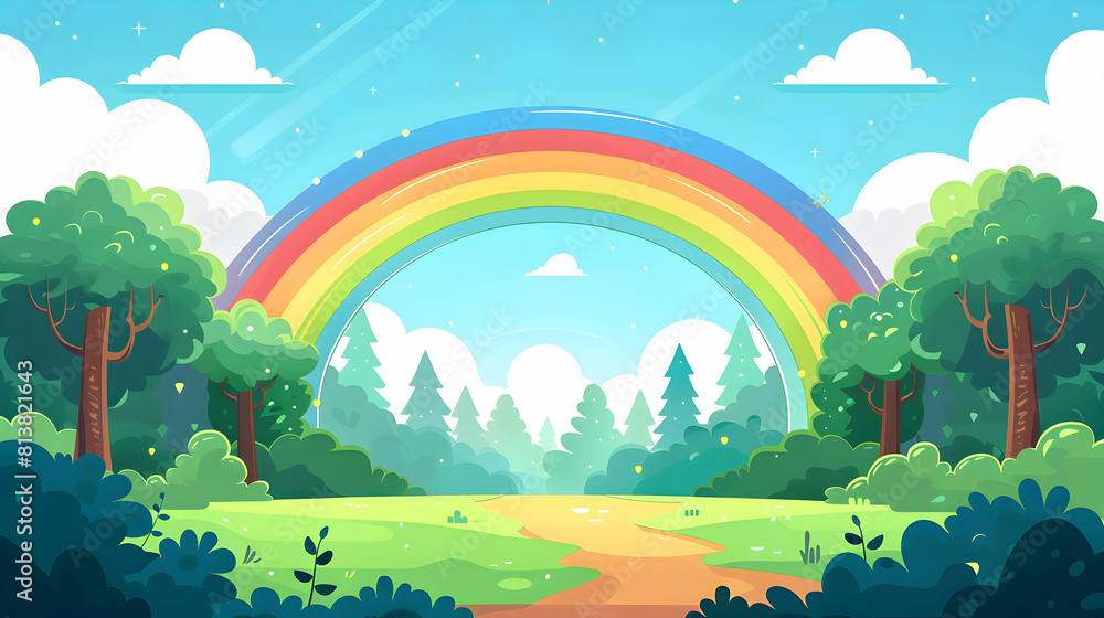 A historic bridge framed by a rainbow arch blending architectural grace with the splendor of natural colors. Flat design backdrop, perfect for your creative projects!